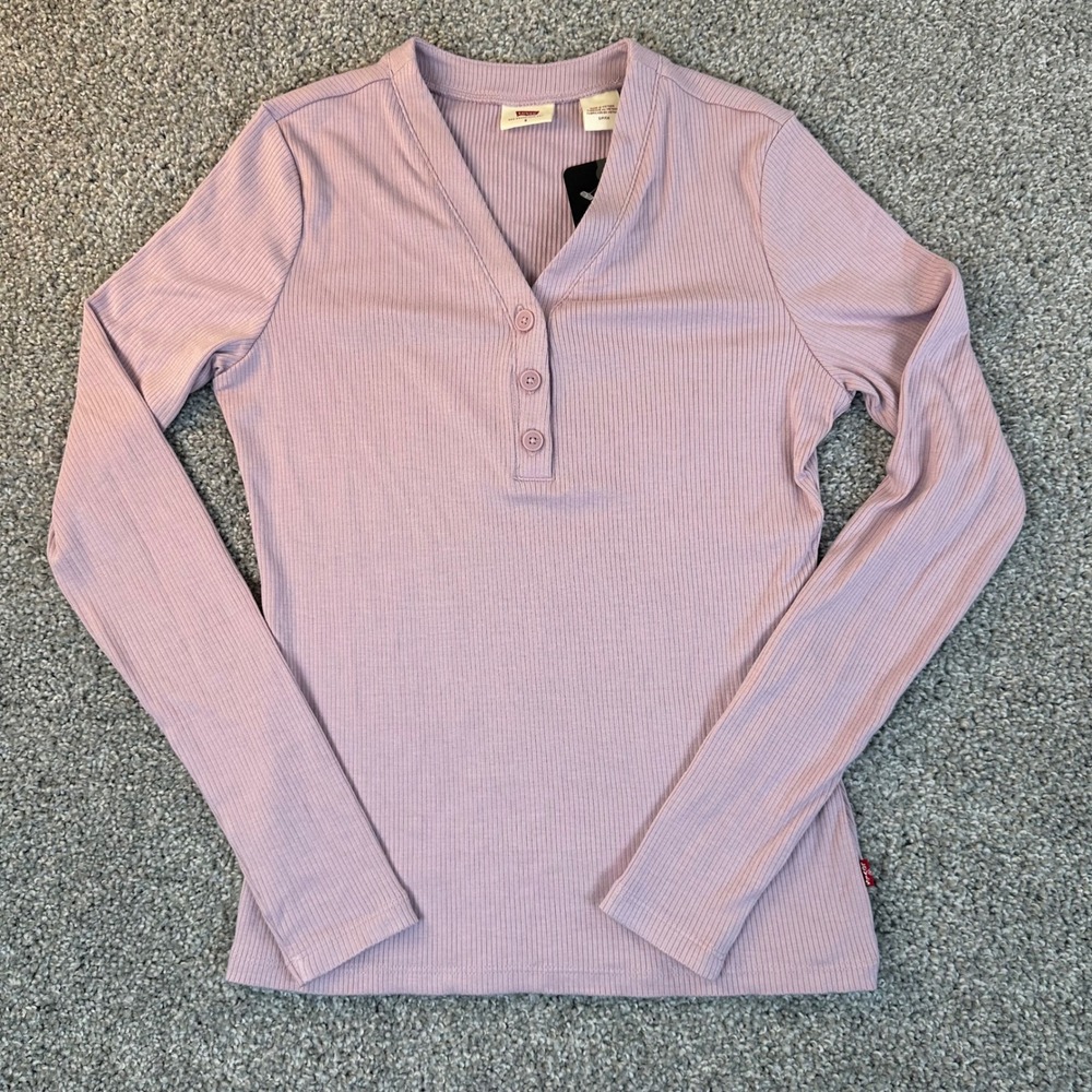 Levis Ribbed Henley Long Sleeve Top Shirt Women's Sz S Mauve Modal V-Neck NEW